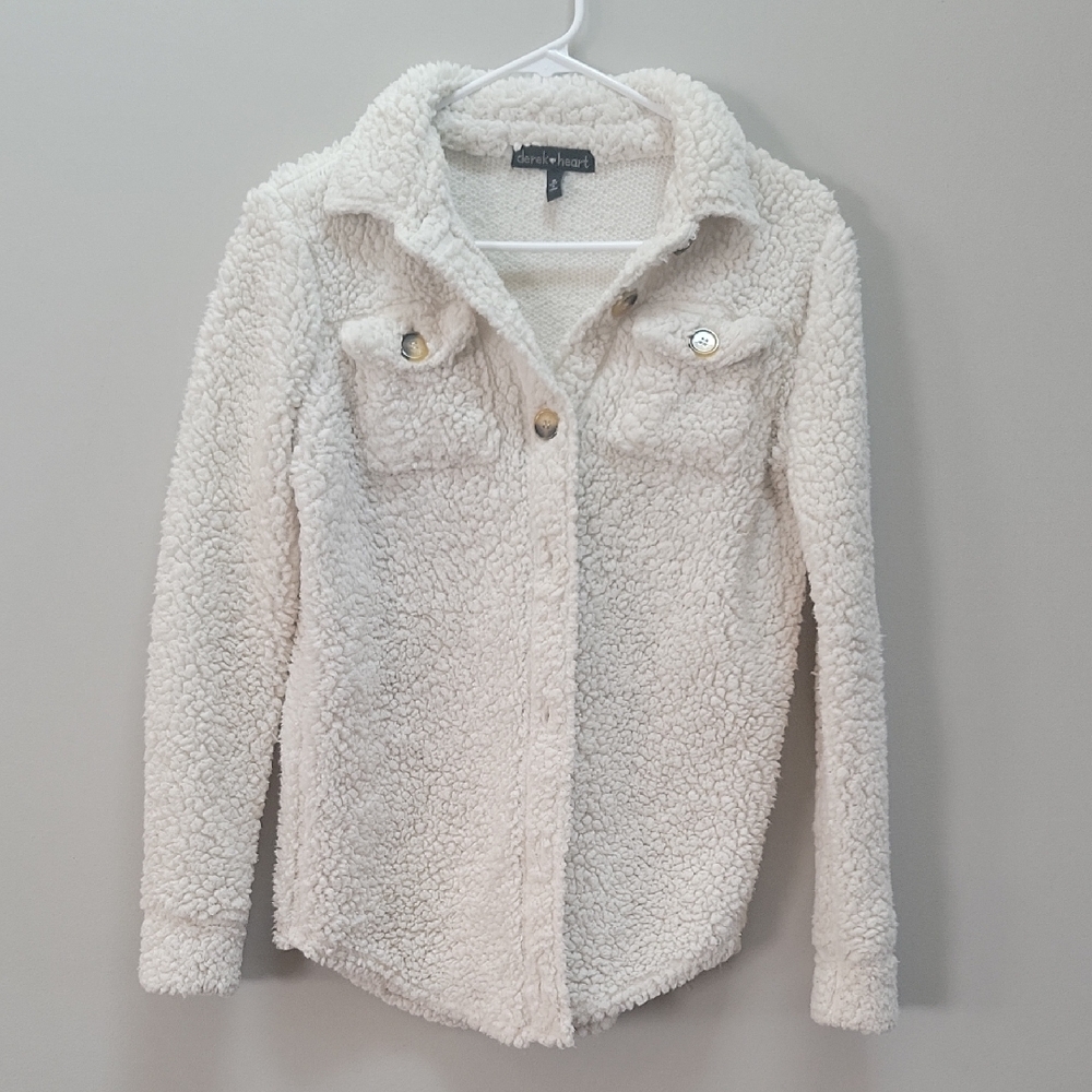 Derek Heart Cream Sherpa Button-Up Jacket